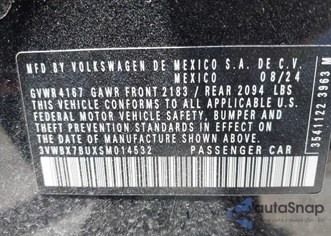 2025 Volkswagen Jetta 1.5T Sport z USA, uszkodzony, nr VIN 3VWBX7BUXSM014532